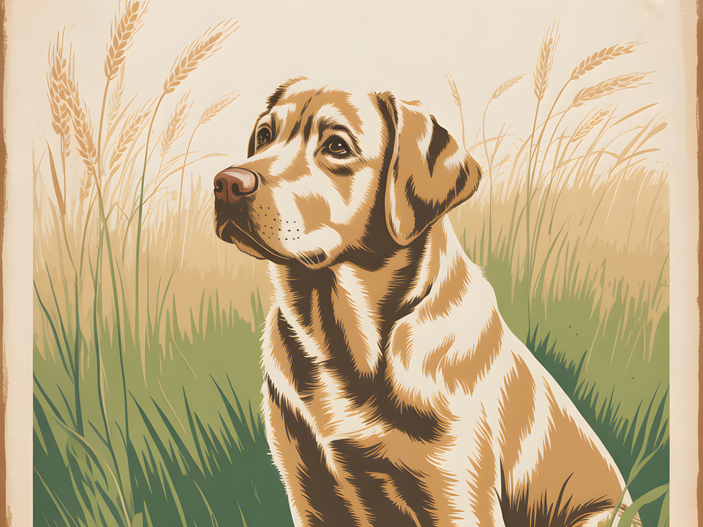 Vintage Hunting Dog in Wheat Field Wall Art