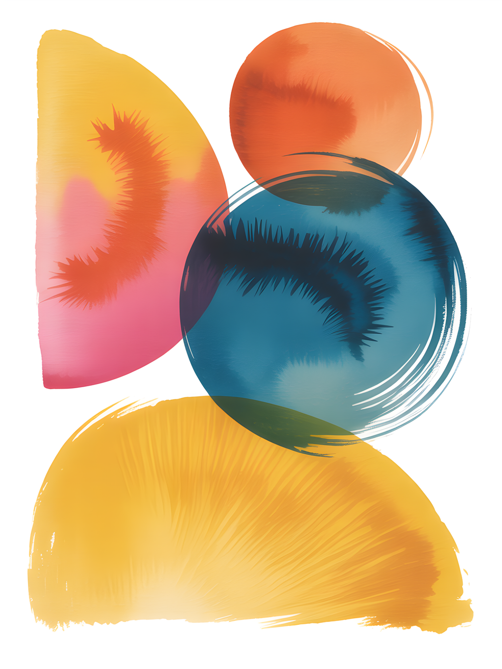 Colorful Abstract Watercolor Circles & Shapes Wall Art