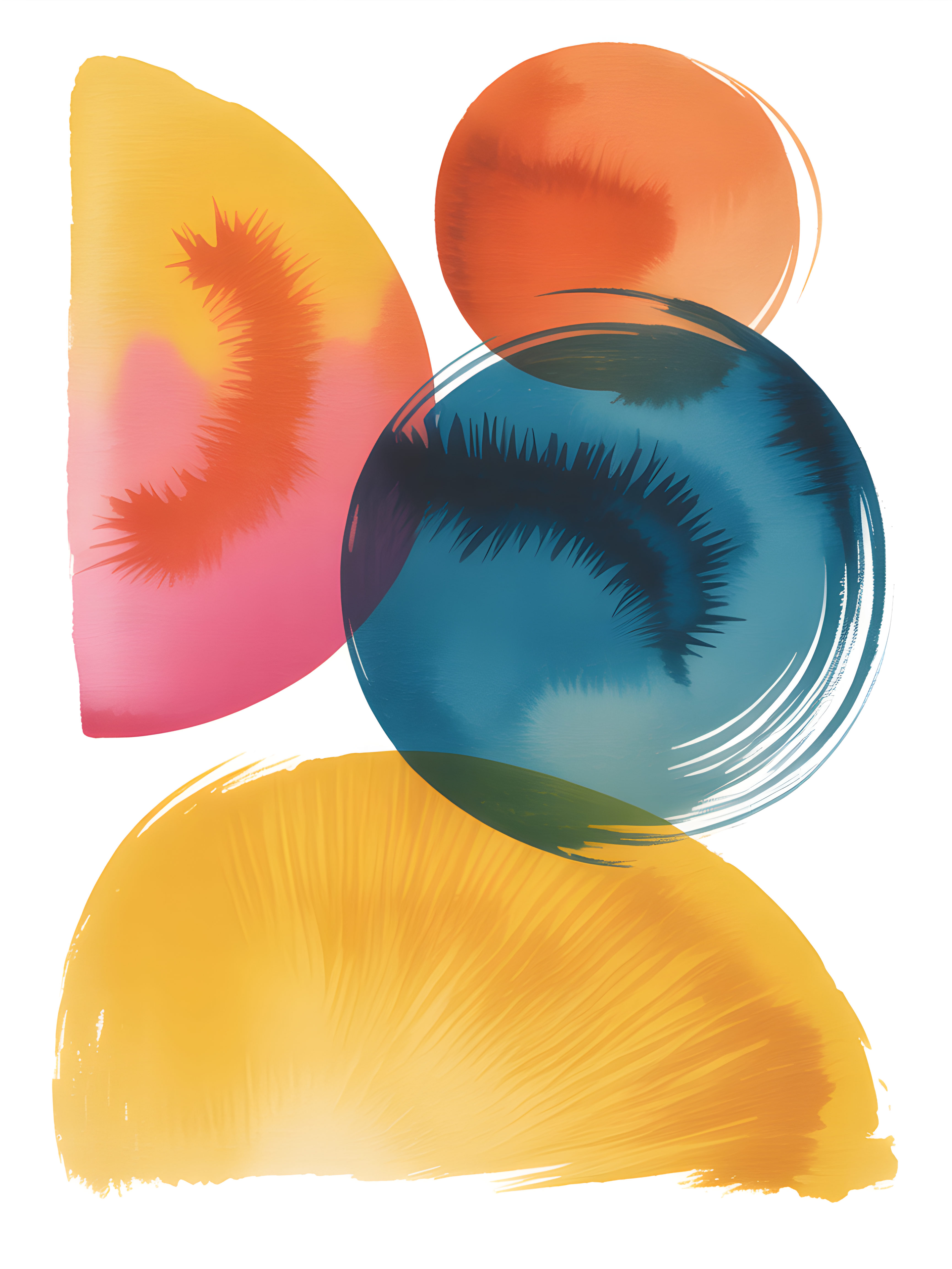Colorful Abstract Watercolor Circles & Shapes Wall Art
