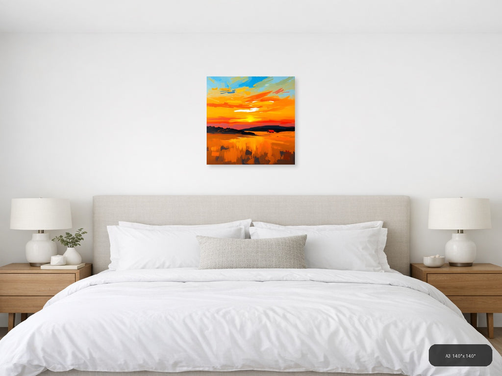 Abstract Sunset Landscape with Red Barn Wall Art — A3 / Bedroom