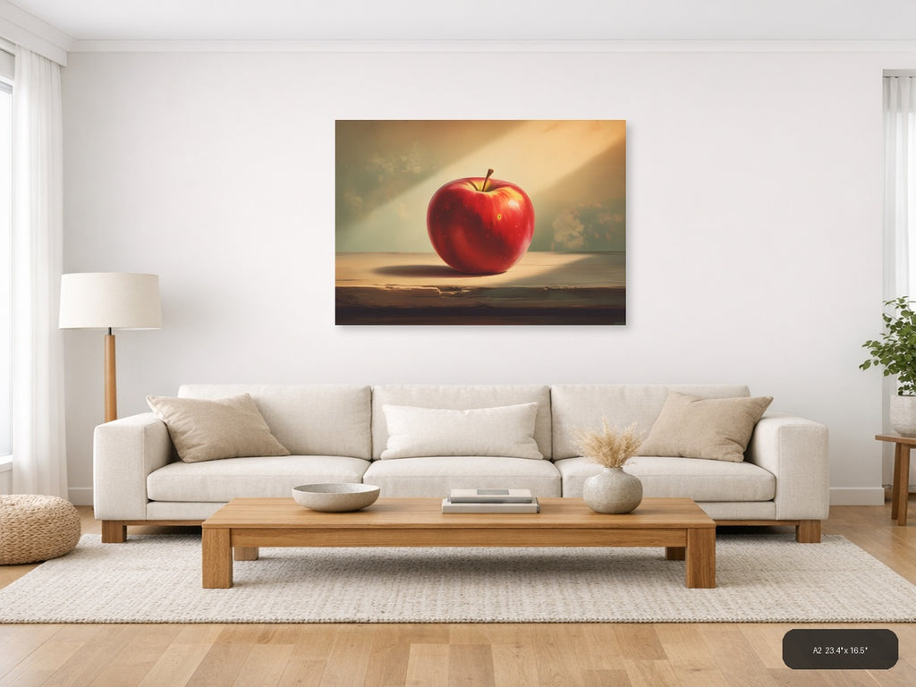 Vintage Red Apple Sunlit Still Life Wall Art — A2 / Living Room