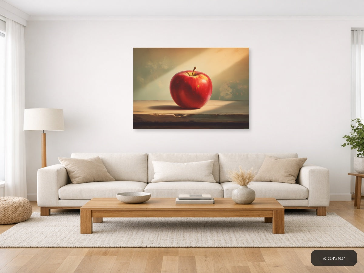 Vintage Red Apple Sunlit Still Life Wall Art — A2 / Living Room