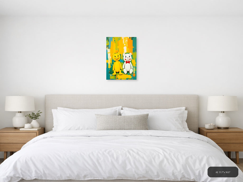 Two Happy Bears Abstract Colorful Portrait Wall Art — A3 / Bedroom