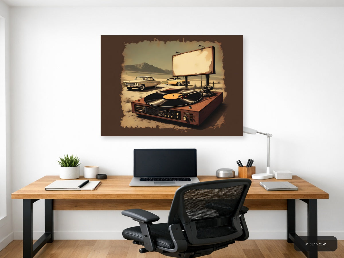 Vintage Drive-In Diner with Record Player Wall Art — A1 / Office