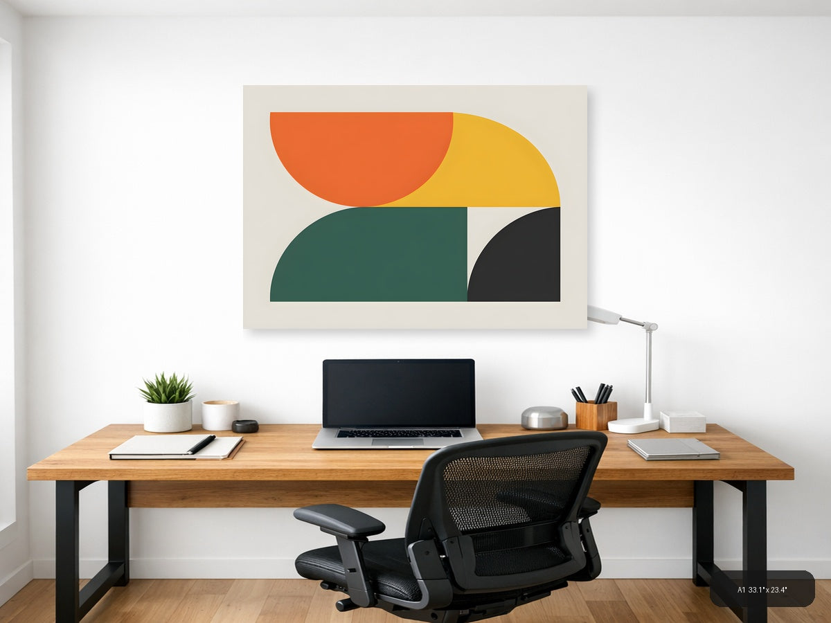 Minimalist Geometric Shapes Orange Yellow Green Wall Art — A1 / Office