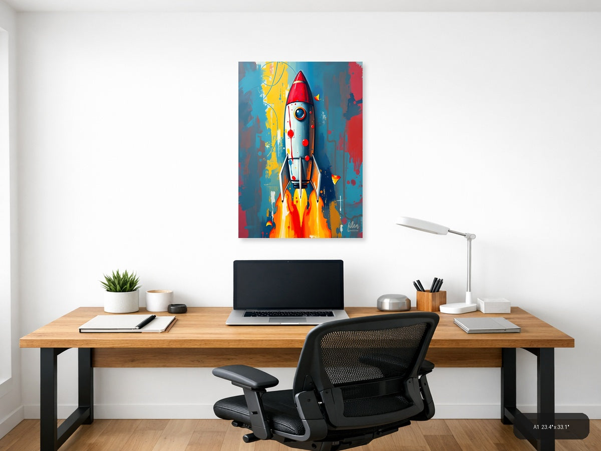 Vibrant Rocket Launch Abstract Portrait Wall Art — A1 / Office