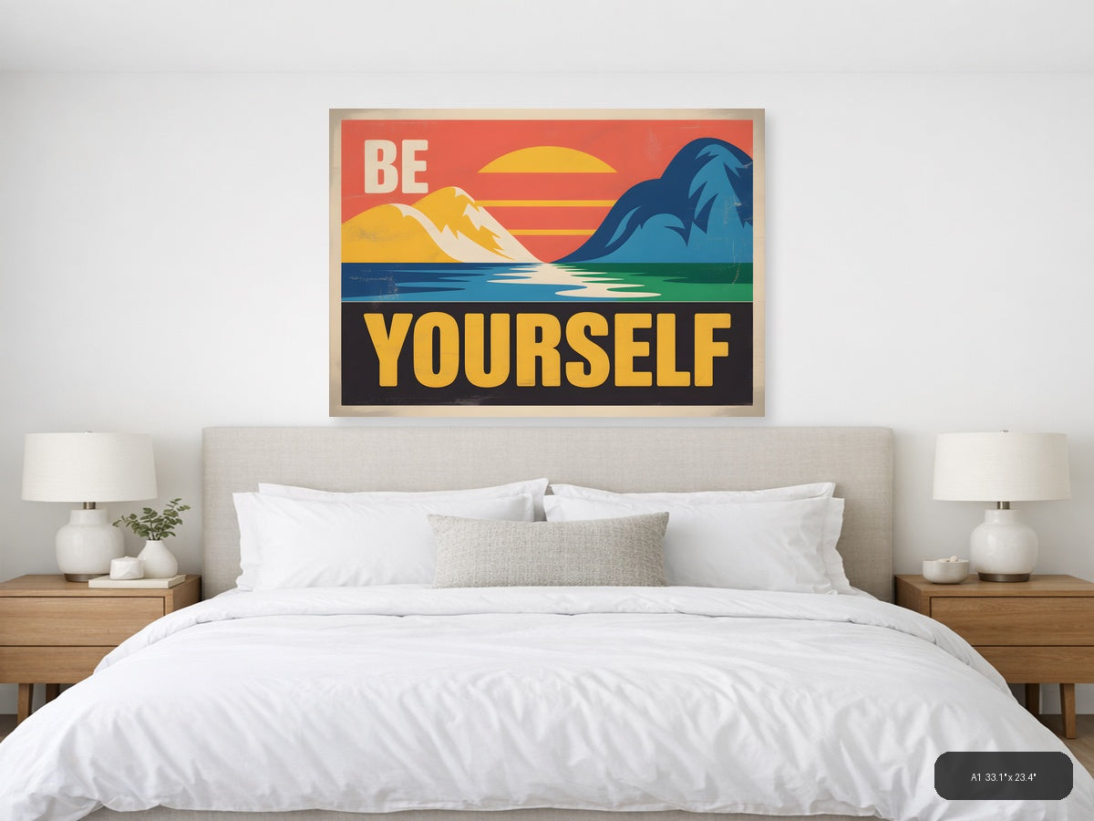 Be Yourself Vintage Retro Mountain Landscape Wall Art — A1 / Bedroom
