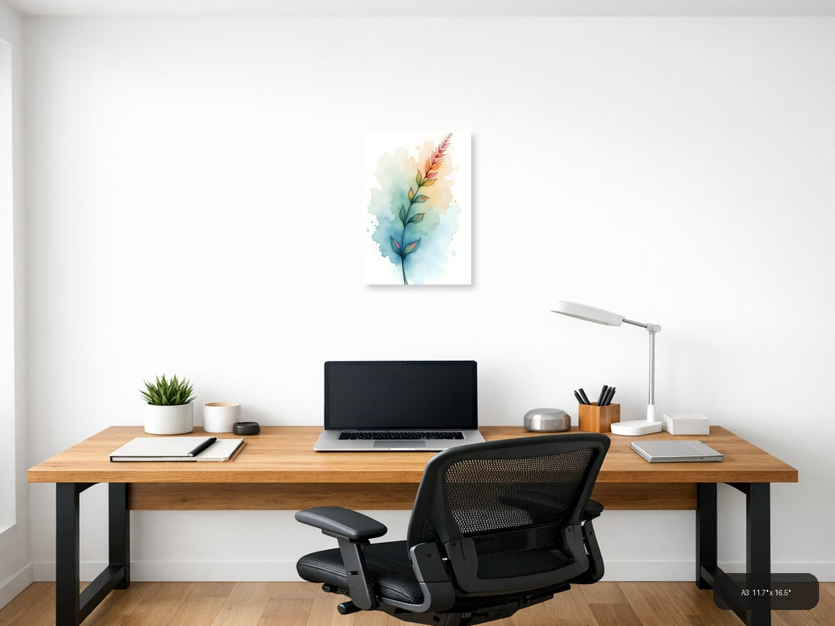 Watercolor Flowering Plant with Gradient Background Wall Art — A3 / Office