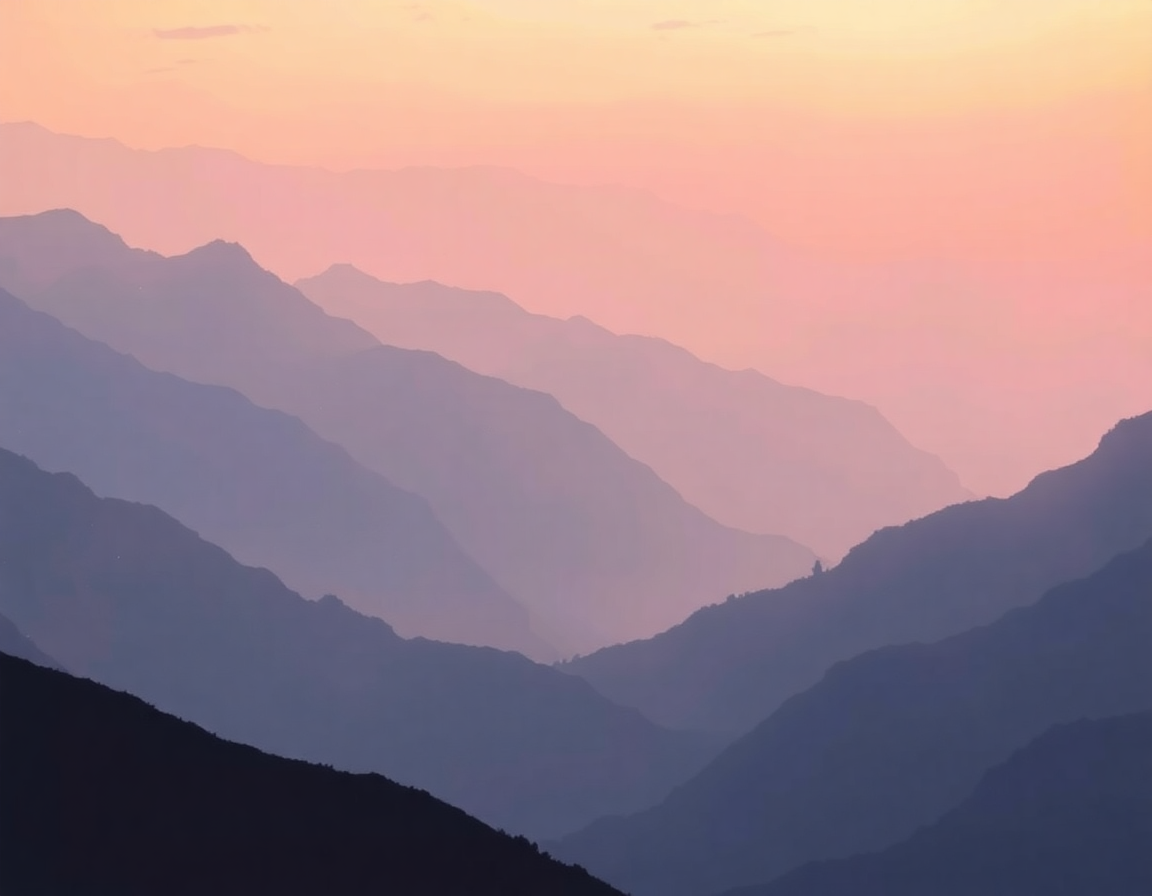 Minimalist Mountain Valley Sunset Pink Sky Wall Art