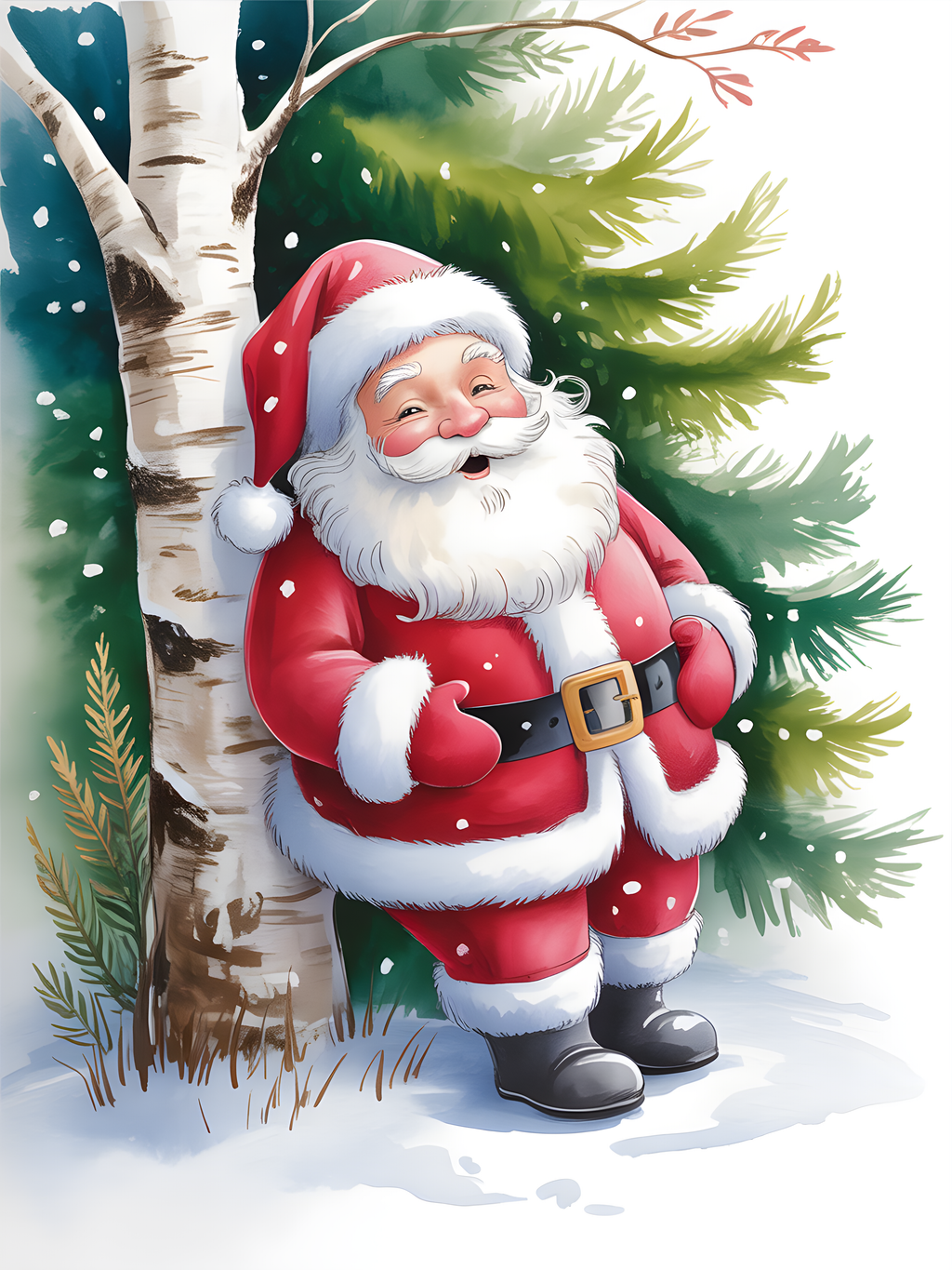 Santa Claus by Birch Tree Watercolor Wall Art