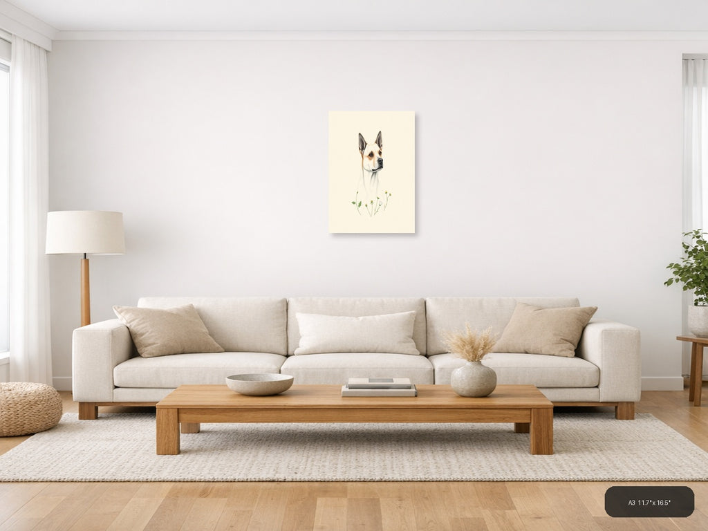 Chihuahua with Wildflowers Botanical Portrait Wall Art — A3 / Living Room