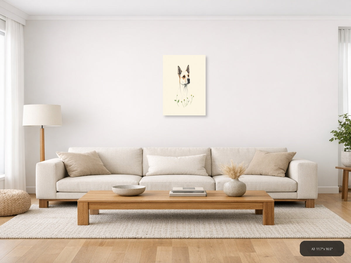 Chihuahua with Wildflowers Botanical Portrait Wall Art — A3 / Living Room