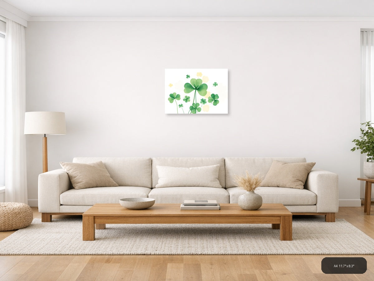 Lucky Four Leaf Clovers Watercolor Botanical Wall Art — A4 / Living Room