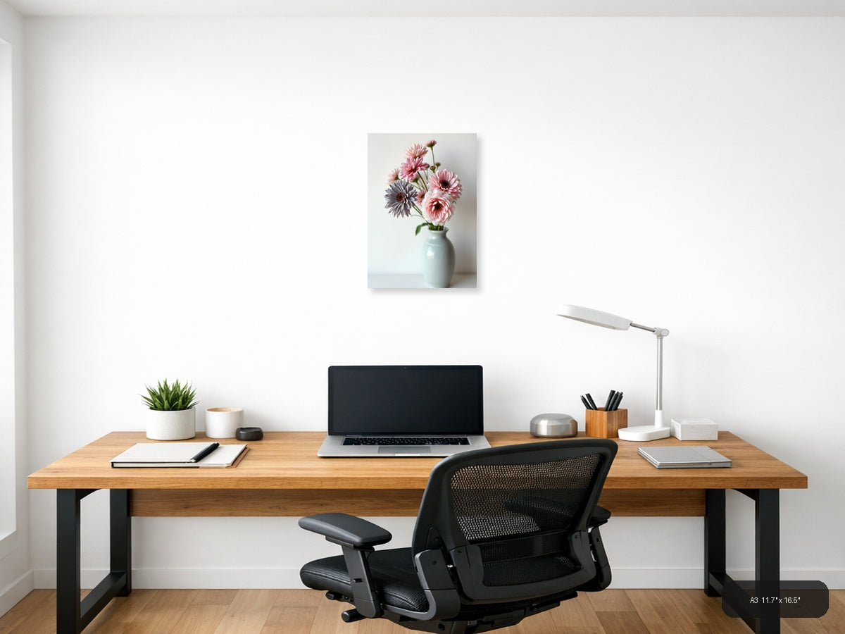 Minimalist Pink Gerbera Flowers in Vase Wall Art — A3 / Office