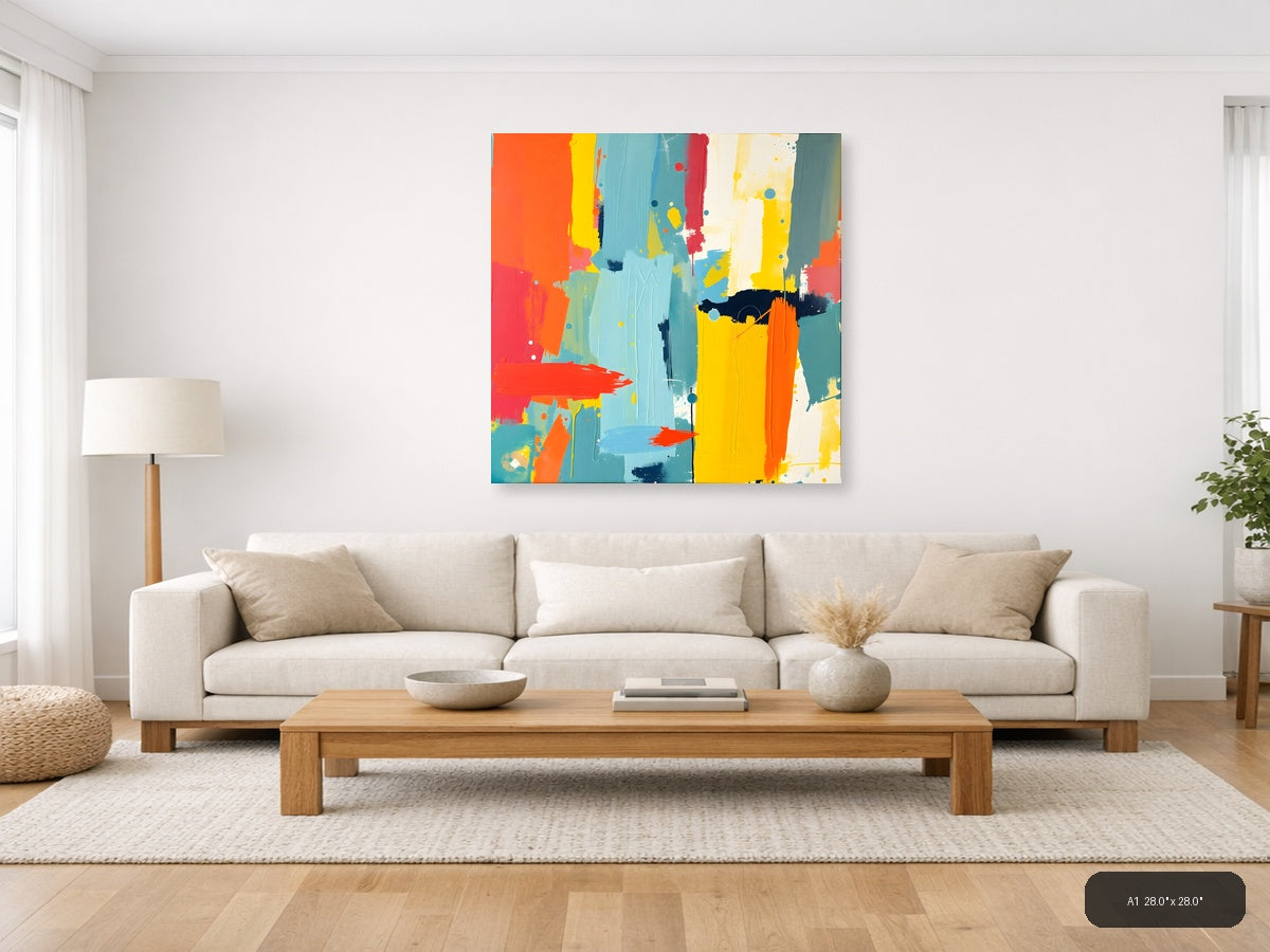 Vibrant Abstract Colour Block Square Wall Art — A1 / Living Room