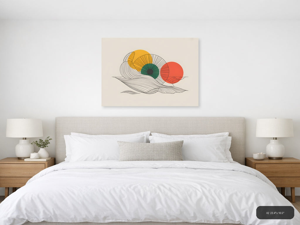 Abstract Eye Line Art with Colorful Circles Wall Art — A2 / Bedroom