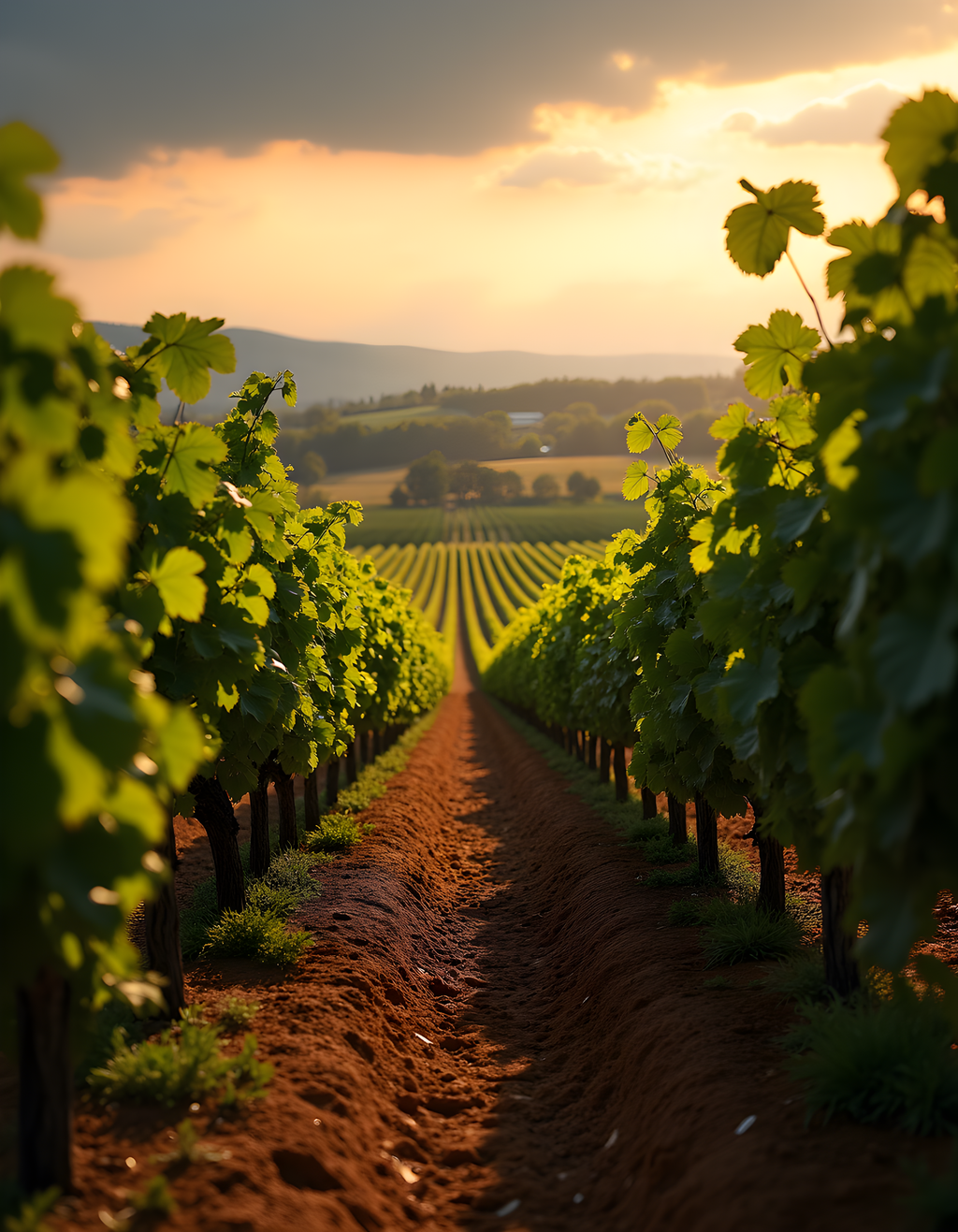 Vineyard Sunset Golden Hour Photography Wall Art