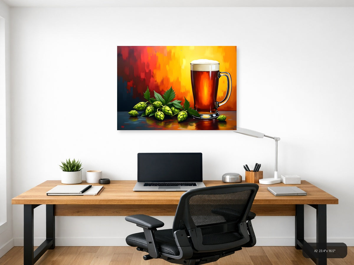 Beer Hops Abstract Red Orange Yellow Wall Art — A2 / Office