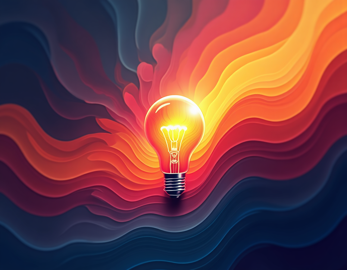 Glowing Lightbulb with Fiery Waves Abstract Art Wall Art