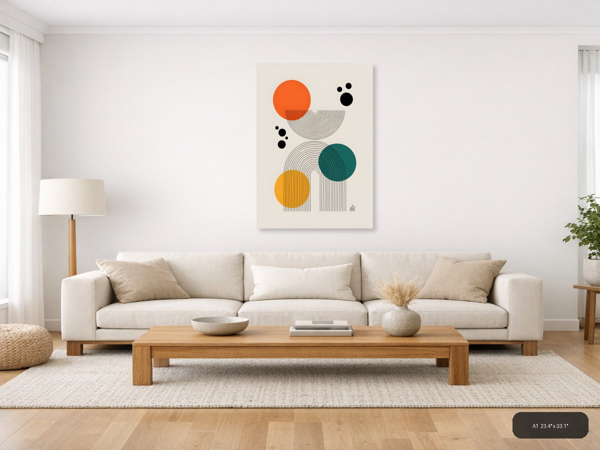 Abstract Line Art with Geometric Circles Wall Art — A1 / Living Room