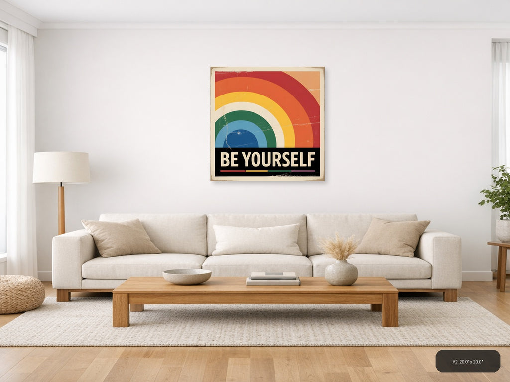 Be Yourself Rainbow Vintage Retro Wall Art — A2 / Living Room