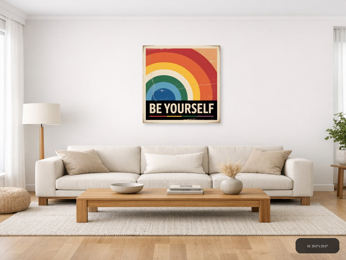 Be Yourself Rainbow Vintage Retro Wall Art — A2 / Living Room