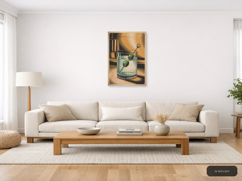 Vintage Martini Cocktail with Olives Wall Art — A2 / Living Room
