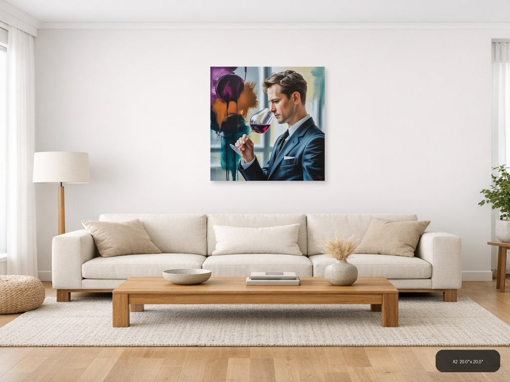 Abstract Wine Tasting Man in Blue Suit Wall Art — A2 / Living Room
