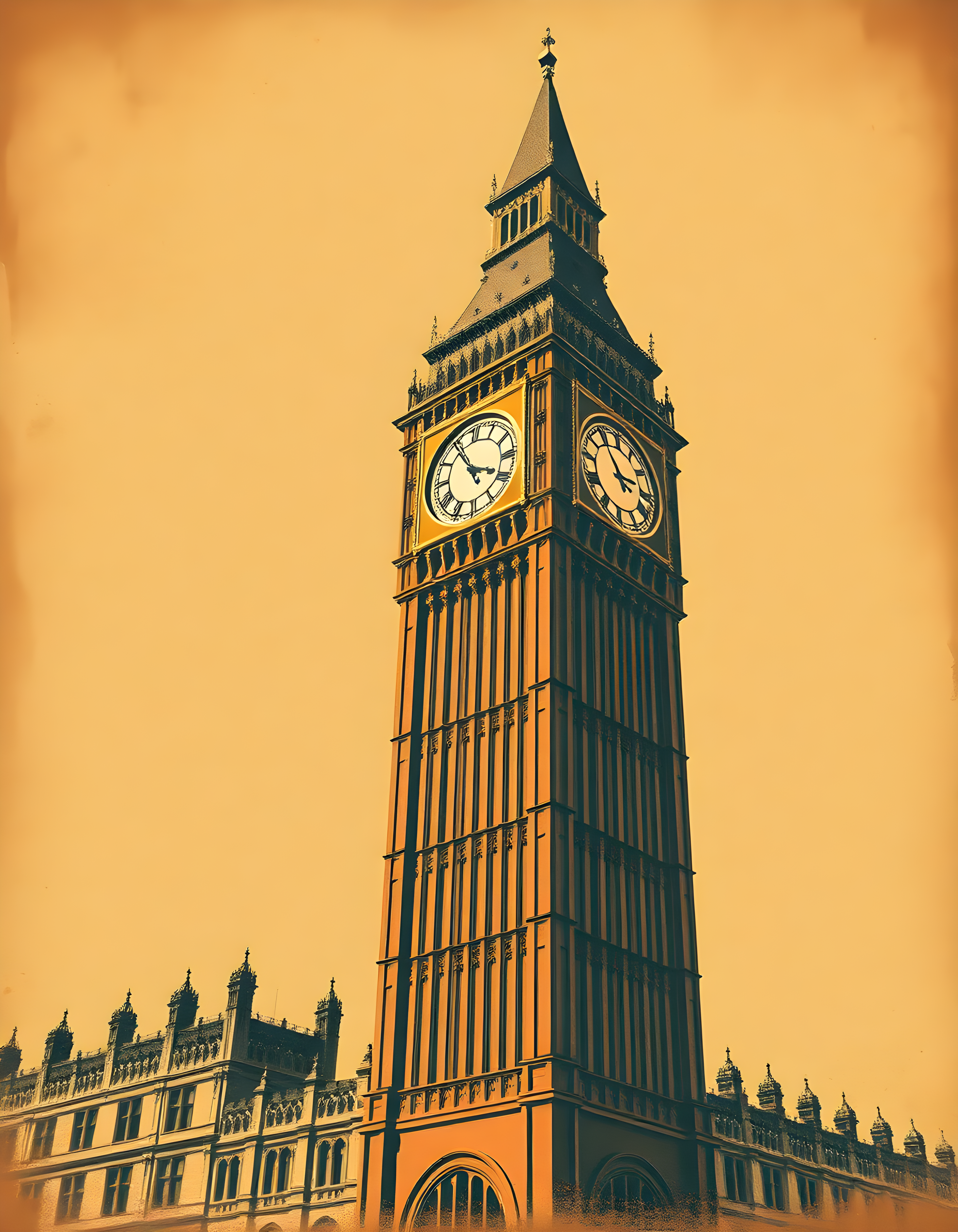 Big Ben Clock Tower Vintage Style Portrait Wall Art