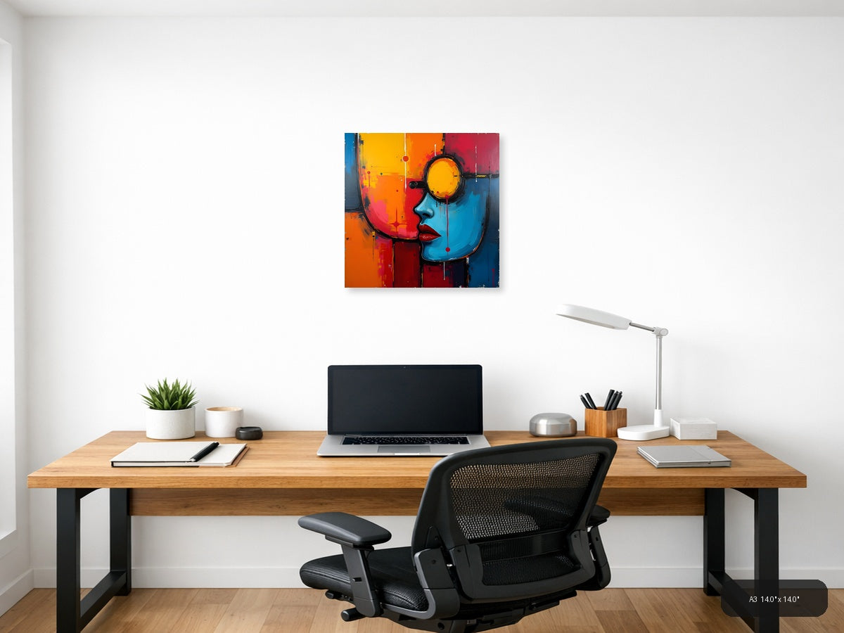 Colorful Abstract Face Profile Yellow Eye Wall Art — A3 / Office
