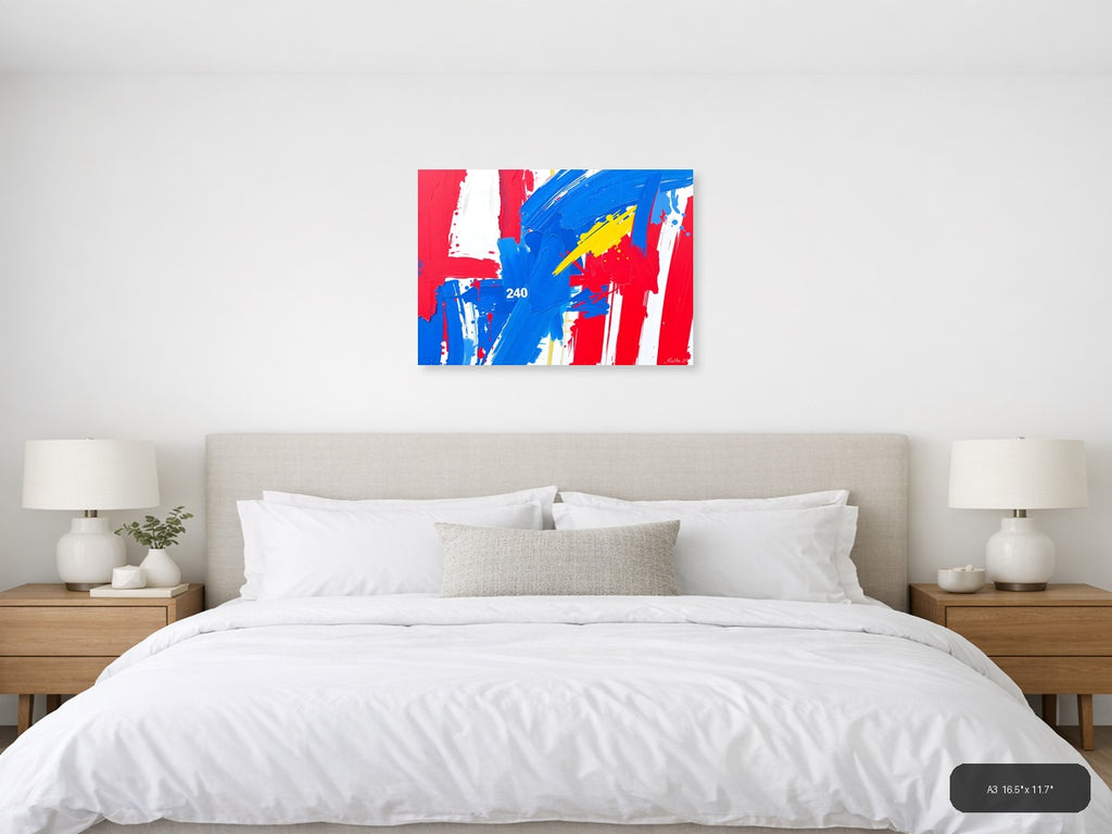 Abstract Red Blue Yellow Modern Brushstroke Wall Art — A3 / Bedroom