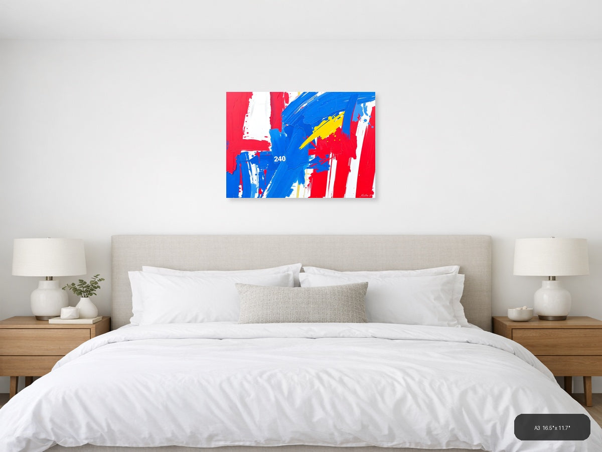 Abstract Red Blue Yellow Modern Brushstroke Wall Art — A3 / Bedroom