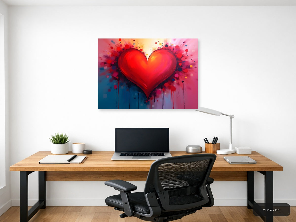 Red Heart Abstract Explosion Splatter Wall Art — A2 / Office
