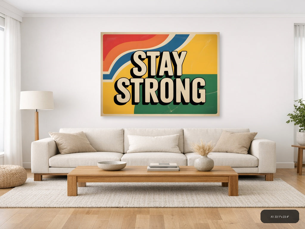 Stay Strong Vintage Retro Motivational Wall Art — A1 / Living Room