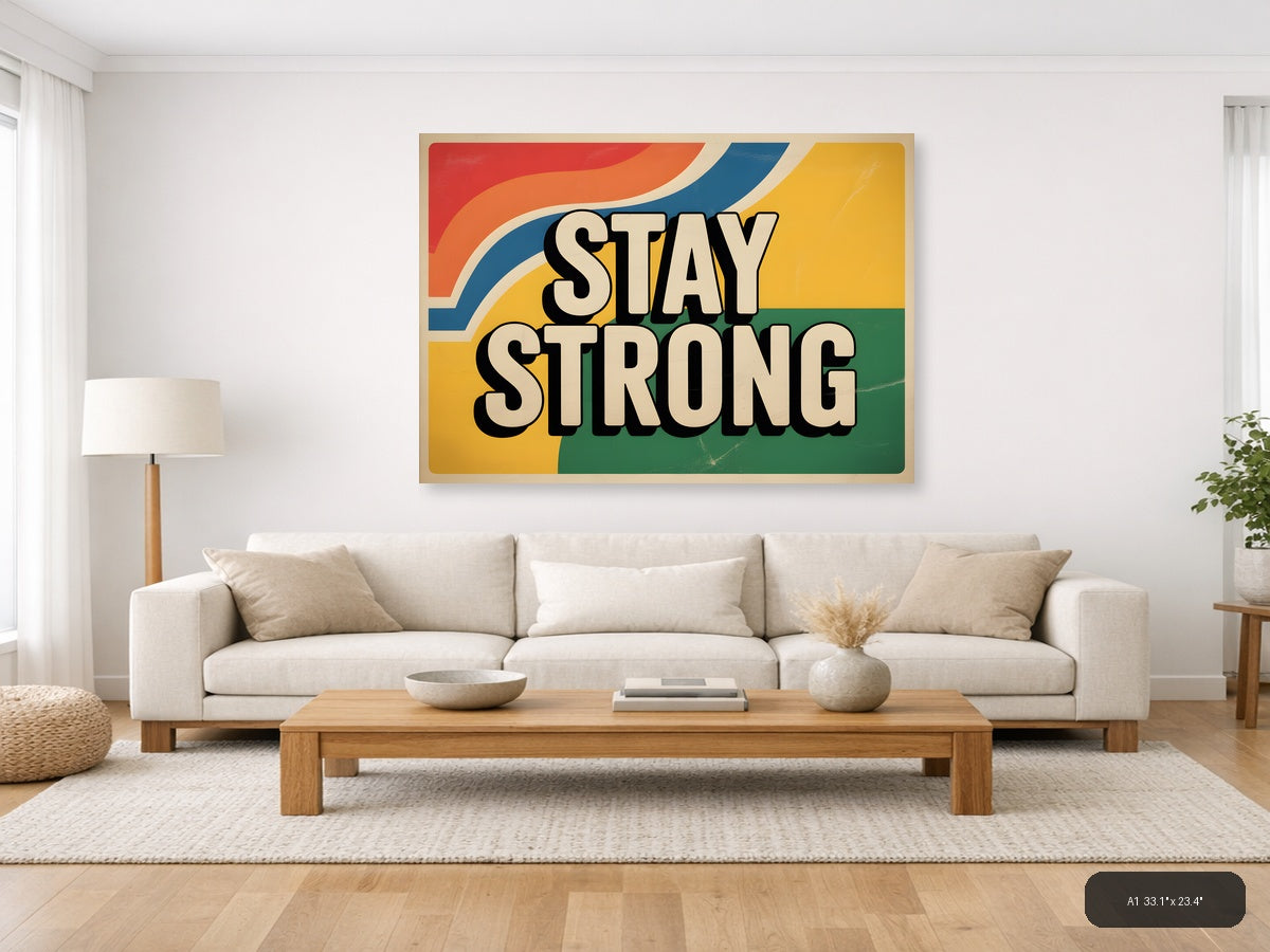 Stay Strong Vintage Retro Motivational Wall Art — A1 / Living Room