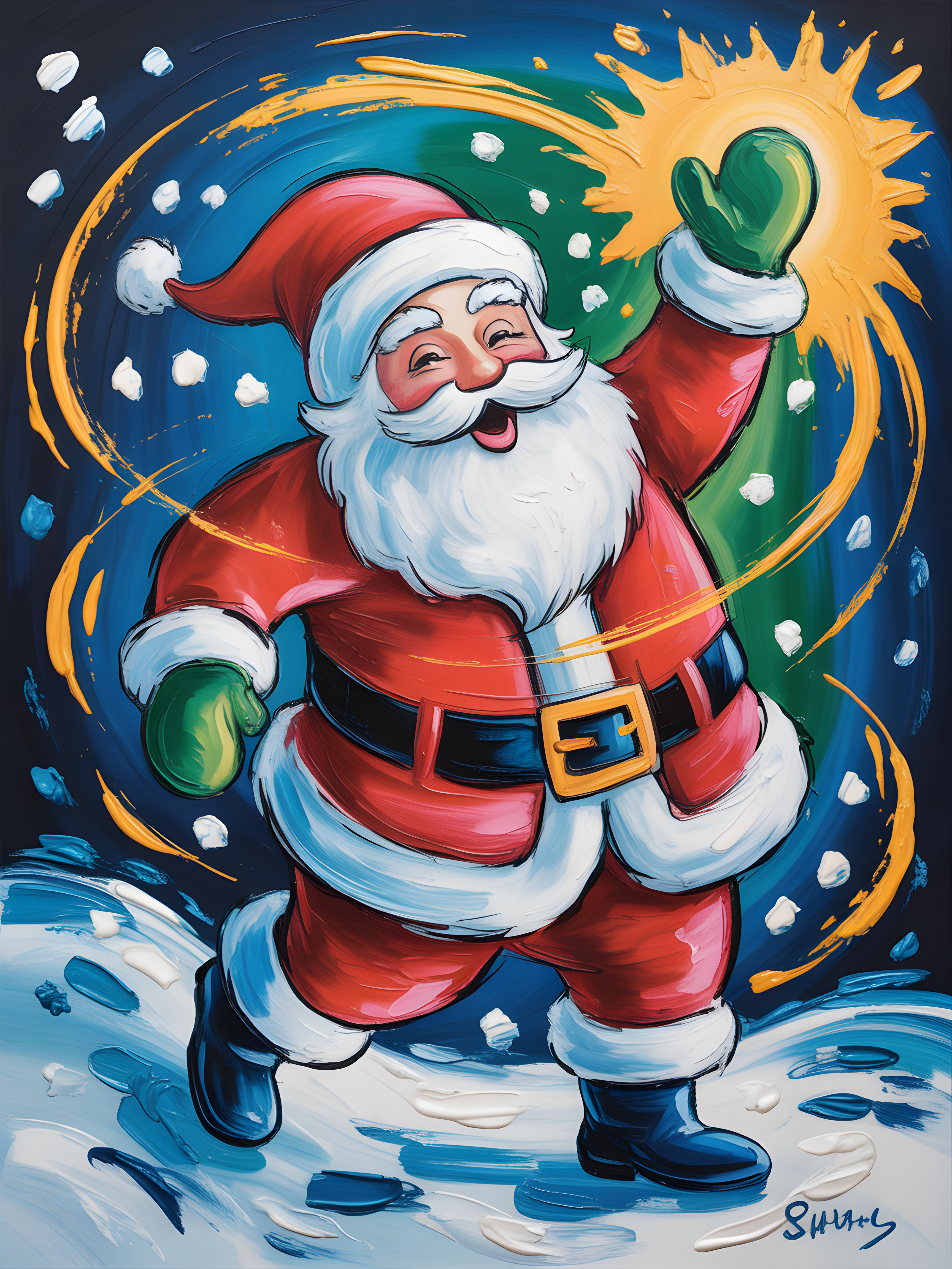 Jolly Santa Claus Abstract Portrait Wall Art