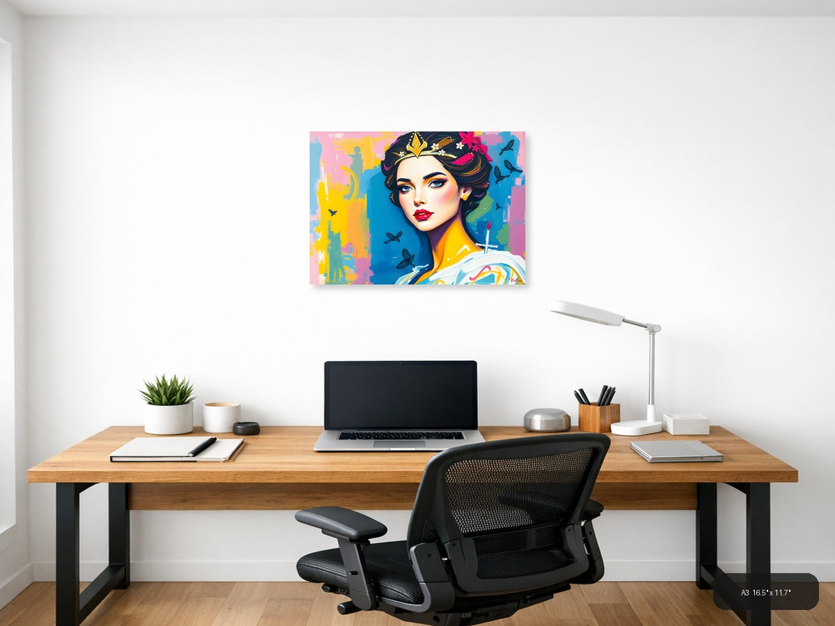 Colorful Pop Art Woman Portrait Abstract Wall Art — A3 / Office