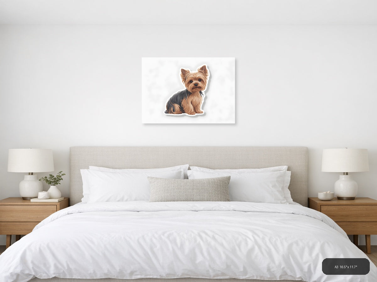 Cute Yorkie Puppy Minimalist Portrait Wall Art — A3 / Bedroom