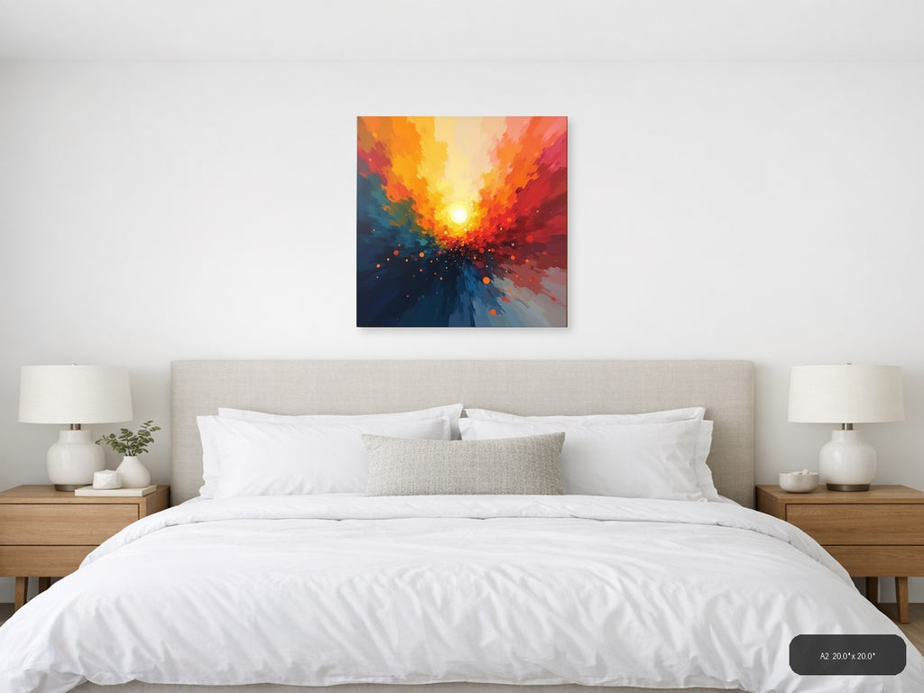 Abstract Radiant Sunset Explosion Orange Red Wall Art — A2 / Bedroom