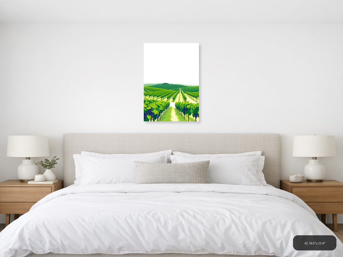 Minimalist Vineyard Landscape with Rolling Hills Wall Art — A2 / Bedroom