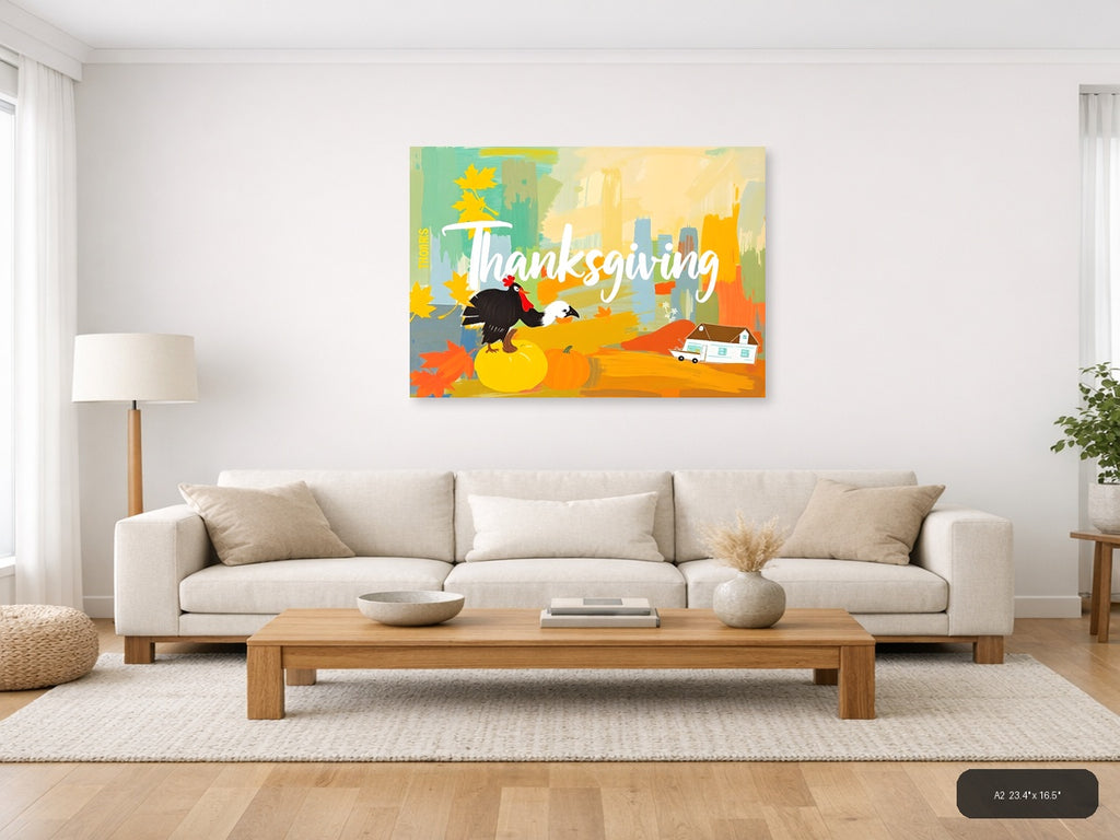 Thanksgiving Turkey Abstract Cityscape Wall Art — A2 / Living Room