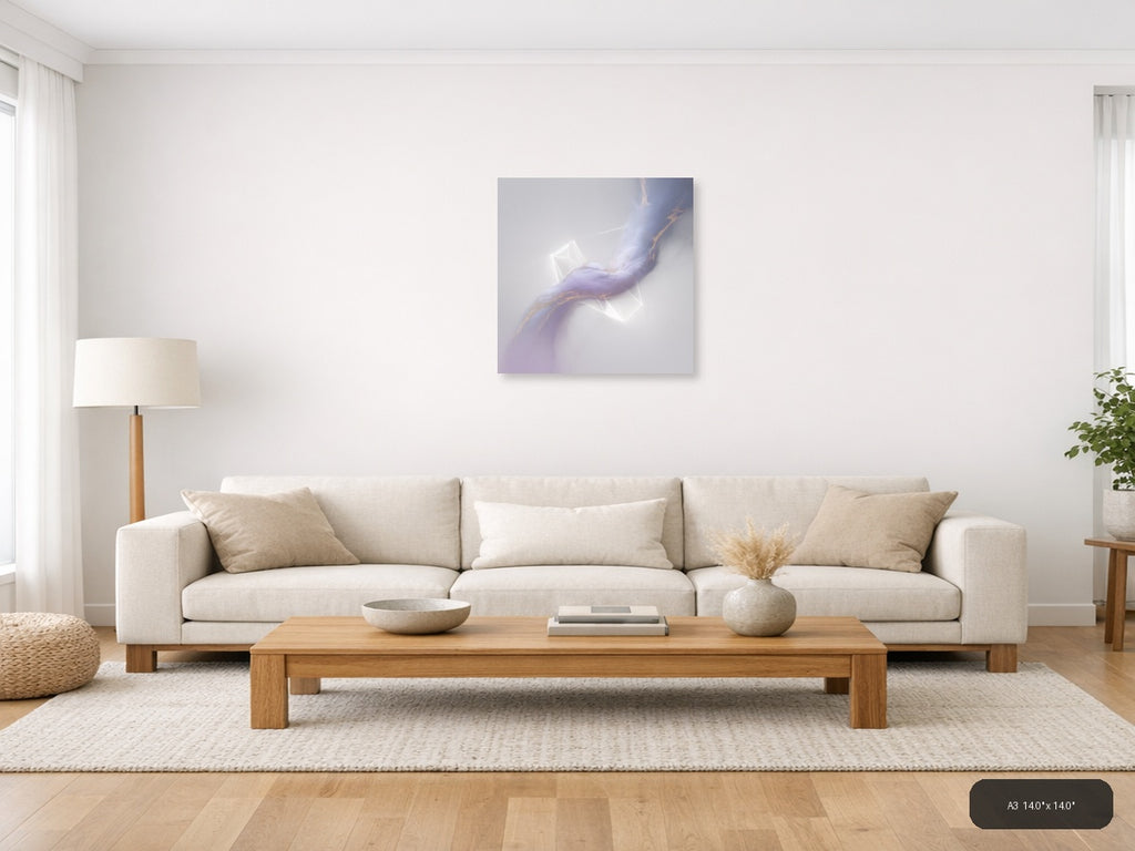 Abstract Lavender Flow with Gold Accents Minimalist Wall Art — A3 / Living Room