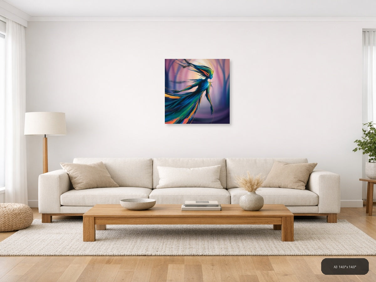 Colorful Abstract Woman Silhouette Wind Flow Wall Art — A3 / Living Room