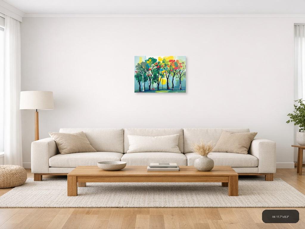 Colorful Abstract Forest Trees Landscape Wall Art — A4 / Living Room