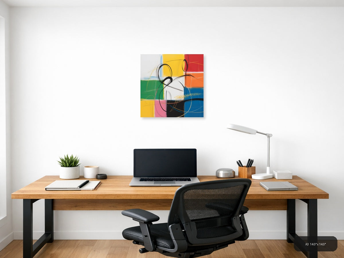 Abstract Colorblock Circles Modern Wall Art — A3 / Office