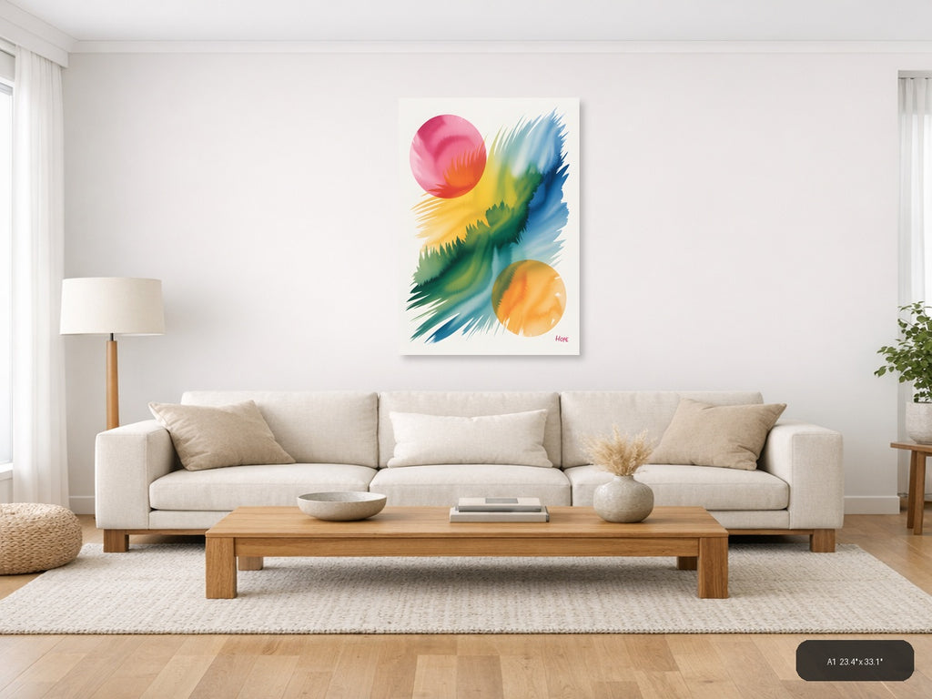 Colorful Watercolor Circles and Brushstrokes Wall Art — A1 / Living Room