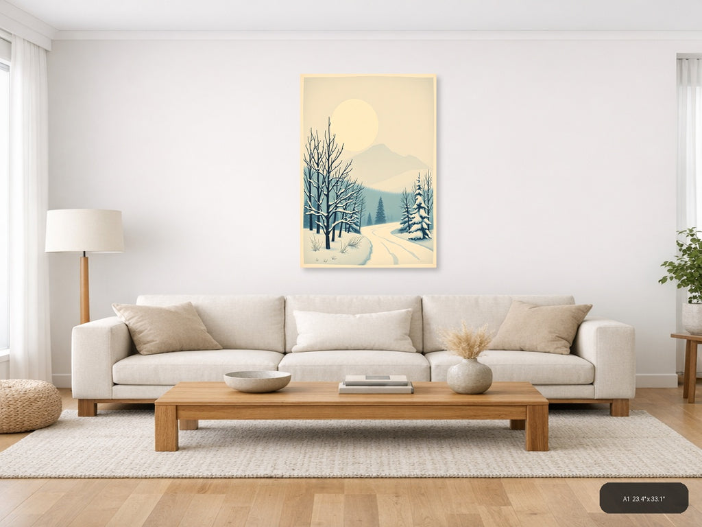 Vintage Winter Landscape with Snow-Covered Trees Wall Art — A1 / Living Room