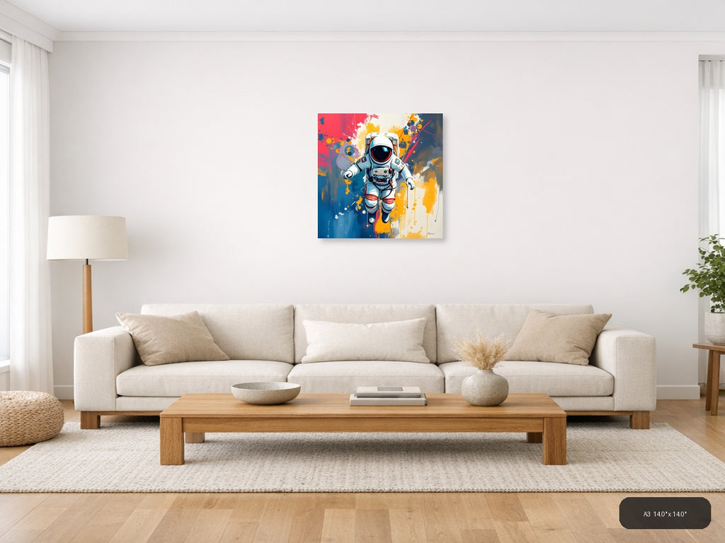 Astronaut in Space Abstract Colorful Wall Art — A3 / Living Room