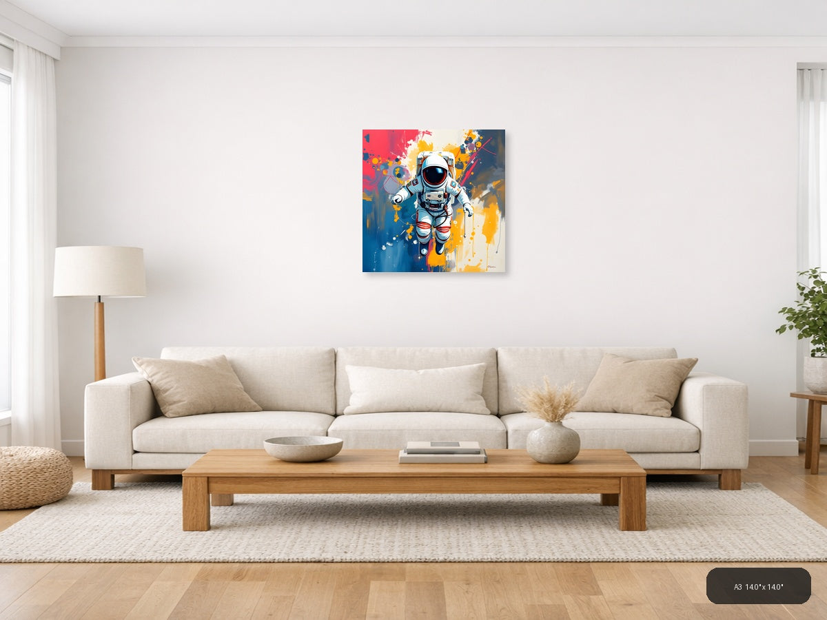 Astronaut in Space Abstract Colorful Wall Art — A3 / Living Room