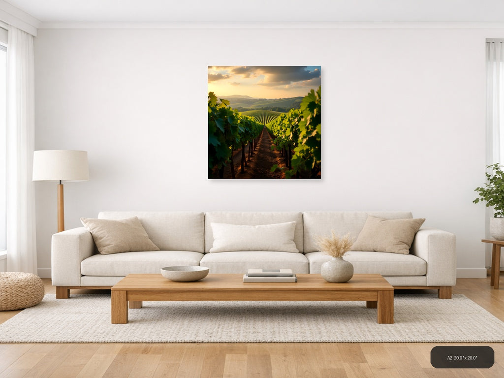 Golden Hour Vineyard Landscape Photography Wall Art — A2 / Living Room